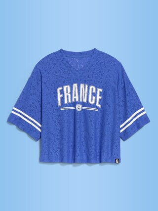 FIFA World Cup 26™ France Boxy Lace V-Neck T-Shirt for Women | Old Navy (US)