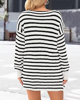 KIRUNDO Women's 2023 Fall Winter Oversized Long Sleeve Striped Sweater Casual Crewneck Side Split... | Amazon (US)