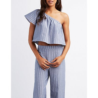 Striped One-Shoulder Crop Top | Charlotte Russe