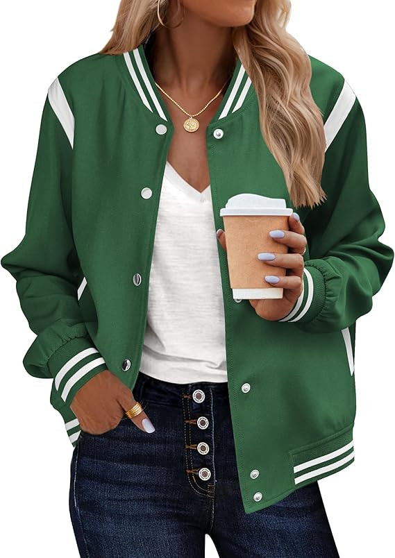 Zeagoo Bomber Jacket Women Varsity Casual Button Down Lightweight 2026 Spring Fashion Short Schoo... | Amazon (US)