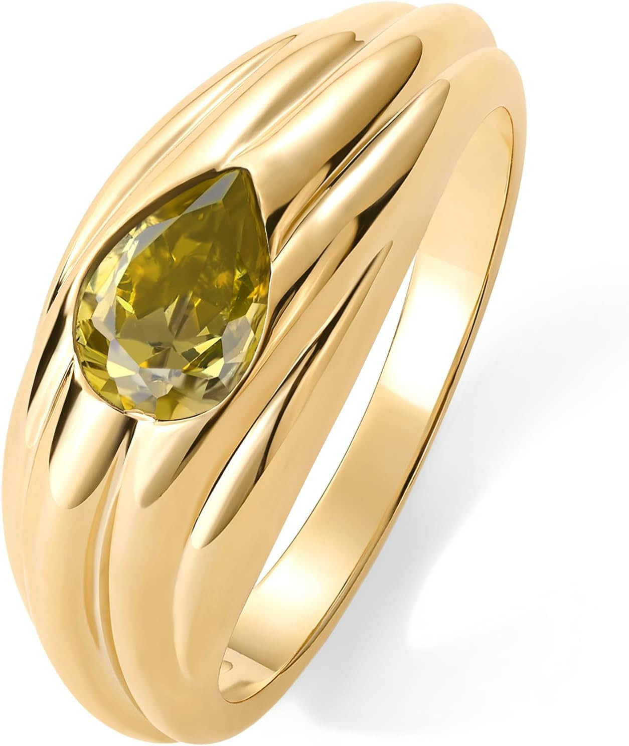 PAVOI 14K Gold Plated Chunky Colored Gemstones Statement Ring for Women | Blue Pink Green Pear Cubic Zirconia Stackable Wave Texture Bands | Amazon (US)