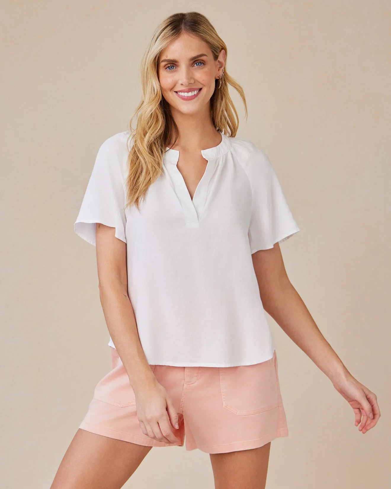 Flowy Short Sleeve Pullover - White - Bella Dahl | Bella Dahl