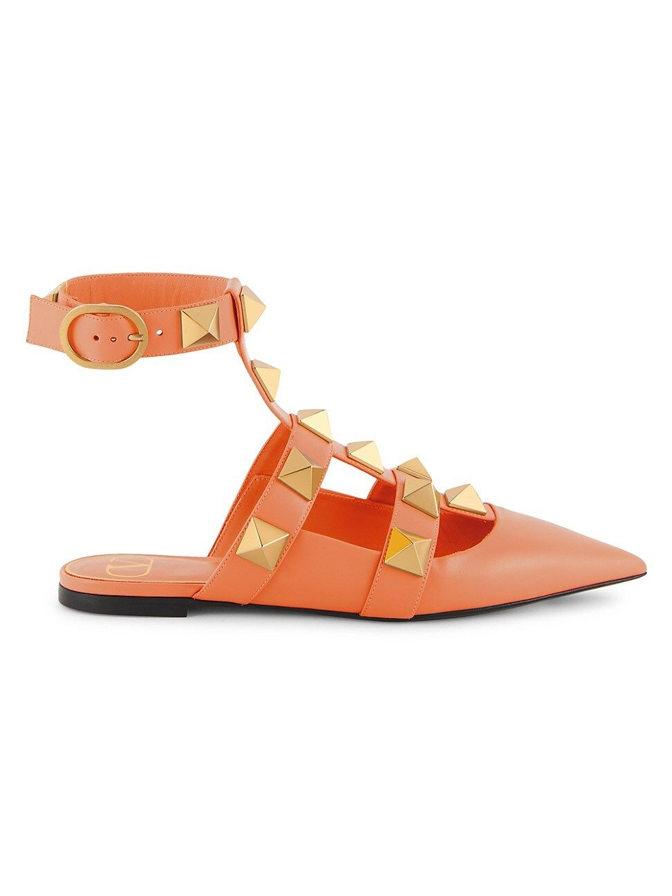 Valentino Women's Valentino Garavani Roman Stud Ankle-Cuff Leather Ballerinas - Orange Zest - Size 6 | Saks Fifth Avenue