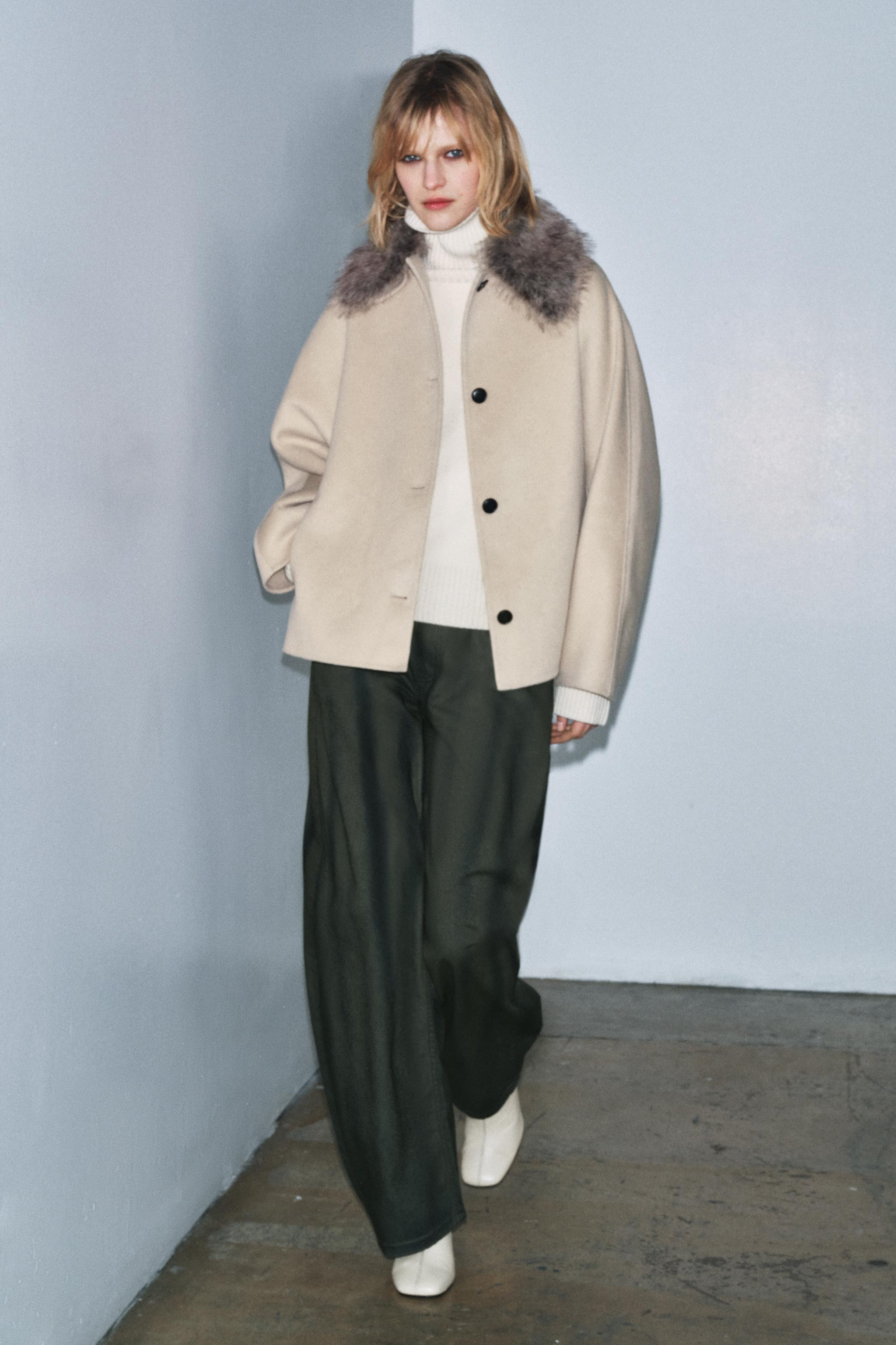 WOOL BLEND FAUX FUR COLLAR JACKET ZW COLLECTION | Zara US