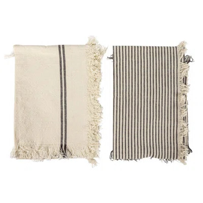 Large Woven Cotton Tea Towel With Stripes And Fringe Design For Kitchen | Wayfair North America