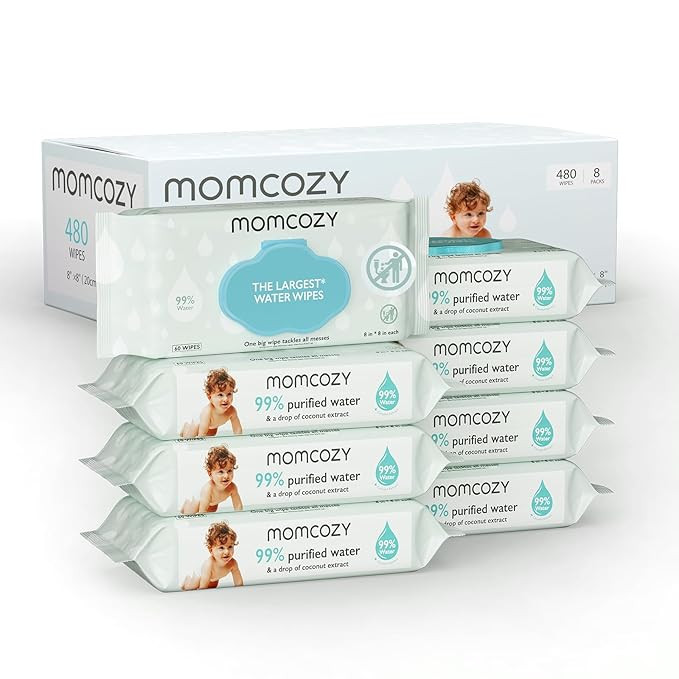 Baby Wipes, Momcozy Water Wipes-Extra Large Size Design, 99% Water Based Wipes, Unscented & Hypoa... | Amazon (US)
