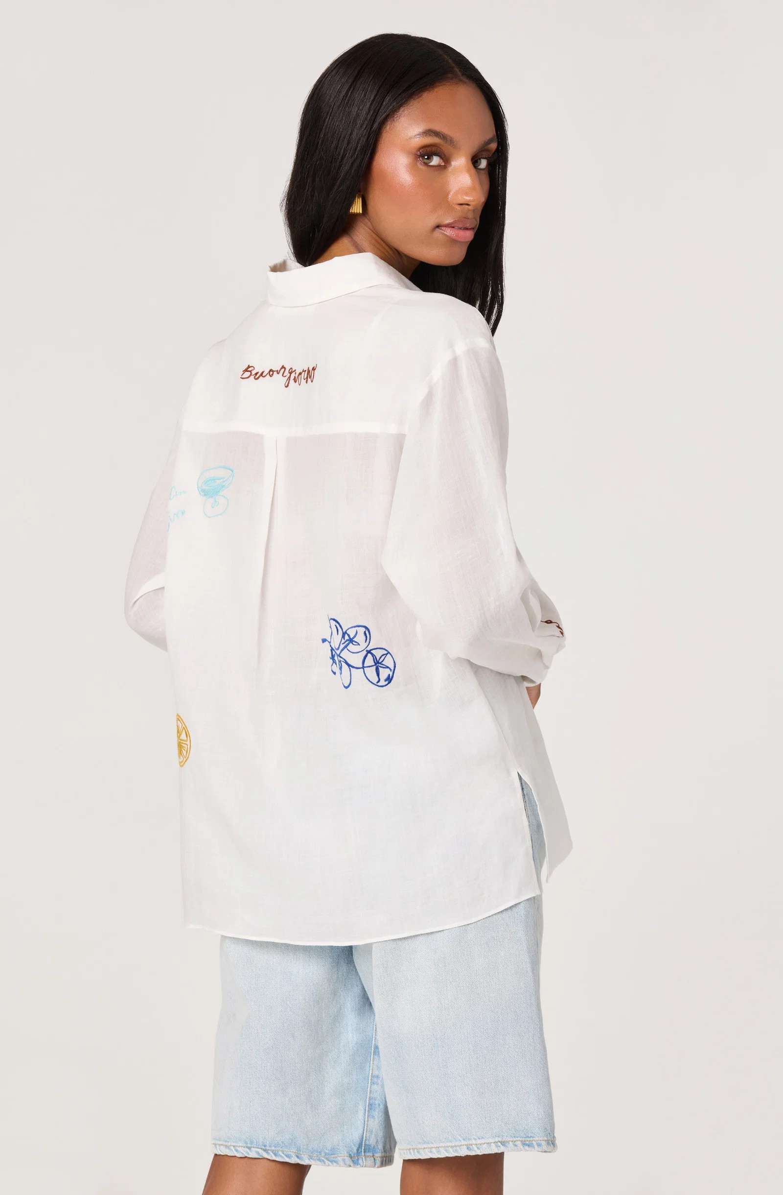 Trace Embroidered Picnic Shirt - White picnic / XS | ASTR The Label (US)