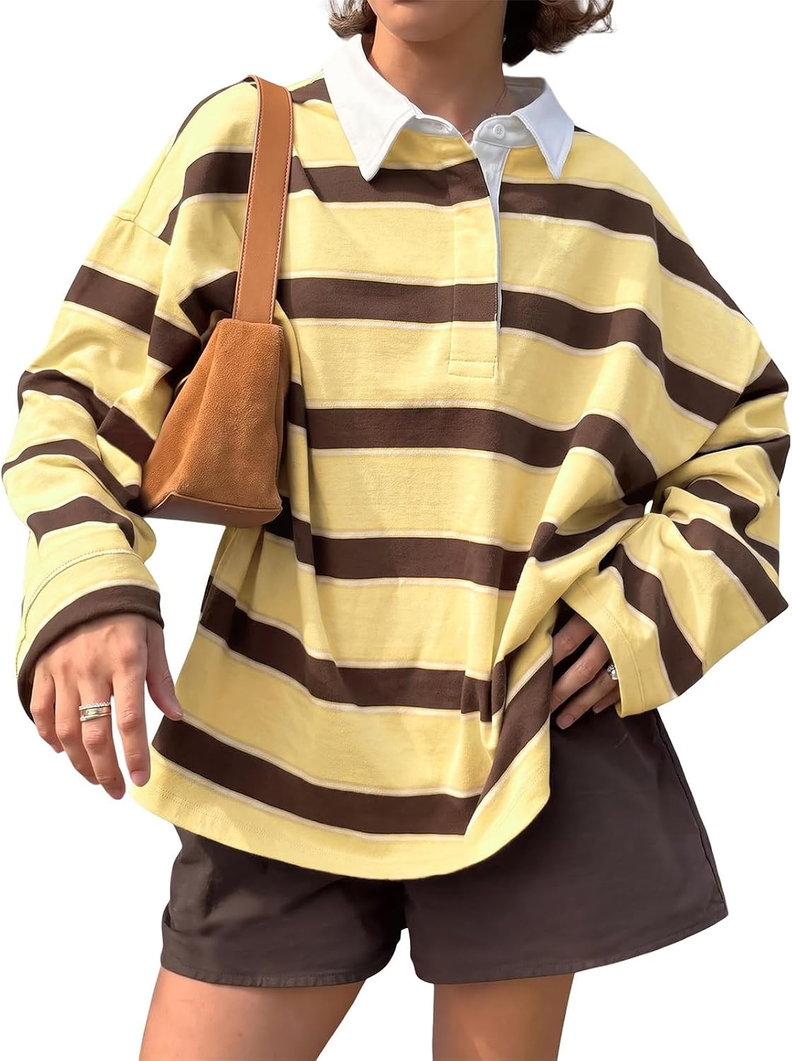 Tankaneo Womens Oversized Striped Long Sleeve Polo Shirts Fall Tops 2026 | Amazon (US)