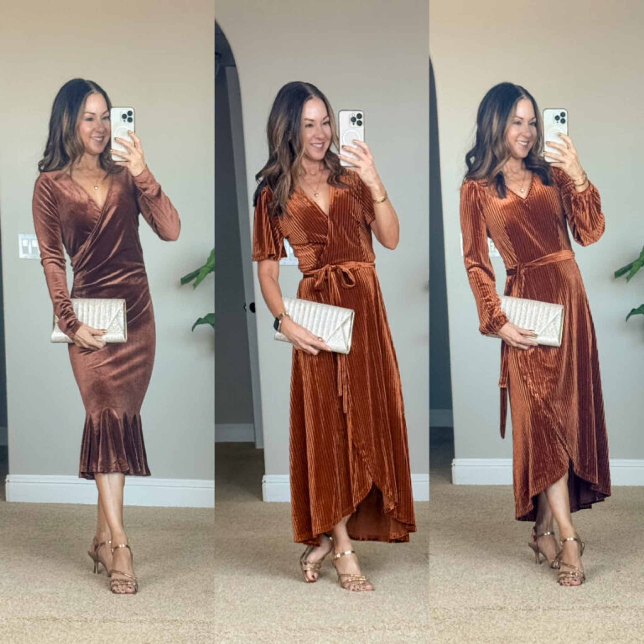 Wedding Guest Dress Ideas

For reference I am 5'1" 109 lbs. 
wearing size S rust velvet halter neck, S brown velvet dress, 0-2 velvet burnt orange wrap dress, S orange puff sleeve dress all TTS 

Wedding guest  wedding guest dress  velvet dress  long sleeve dress  winter wedding guest  Amazon fashion   Looks for less  gold accessories  clutch  heels  EverydayHolly

#LTKSeasonal #LTKStyleTip #LTKWedding