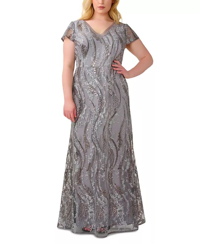 Adrianna Papell Plus Size Sequined Embroidered Gown & Reviews - Dresses - Plus Sizes - Macy's | Macys (US)