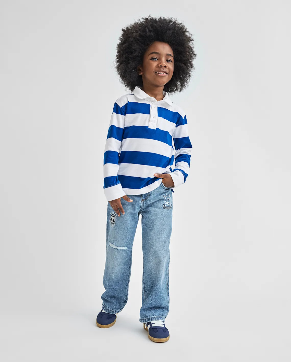 Baby And Toddler Boys Embroidered Varsity Ripped Baggy Jeans - blue | The Children's Place