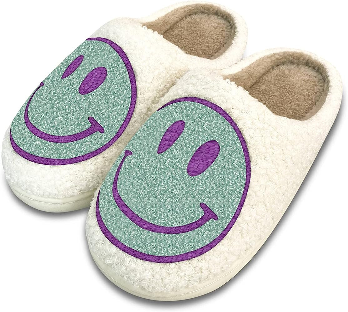 YJJY Smile Face Slippers,Retro Soft Plush Lightweight House Slippers Slip-on Cozy Indoor Outdoor ... | Amazon (US)