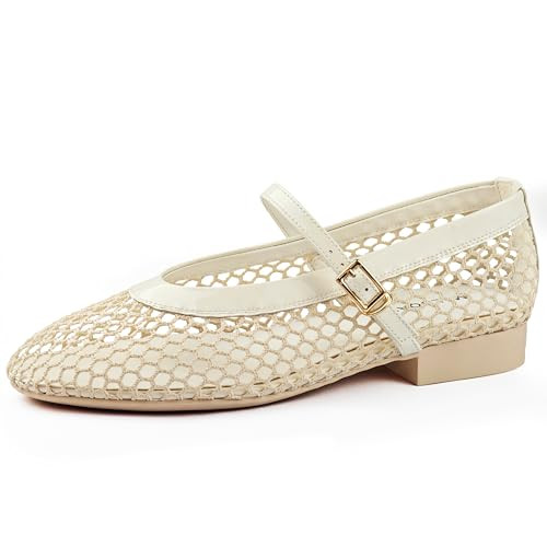 Amazon.com | MALUQASS Mesh Flats for Women Breathable Ballet Flats Mary Jane with Buckle Strap, C... | Amazon (US)