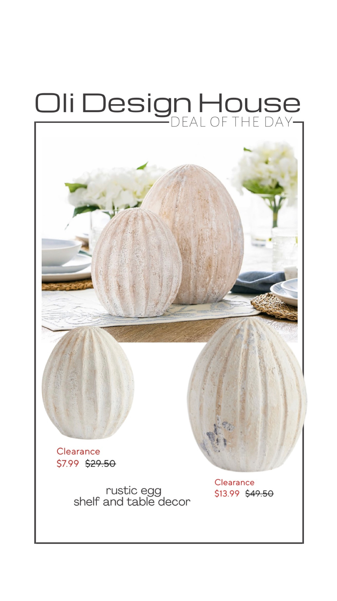 Deal of the day

Large rustic egg decor, small rustic egg decor

Easter decor, Easter clearance, Easter sale, Easter table, Easter shelf decor

#LTKsalealert #LTKFind #LTKhome