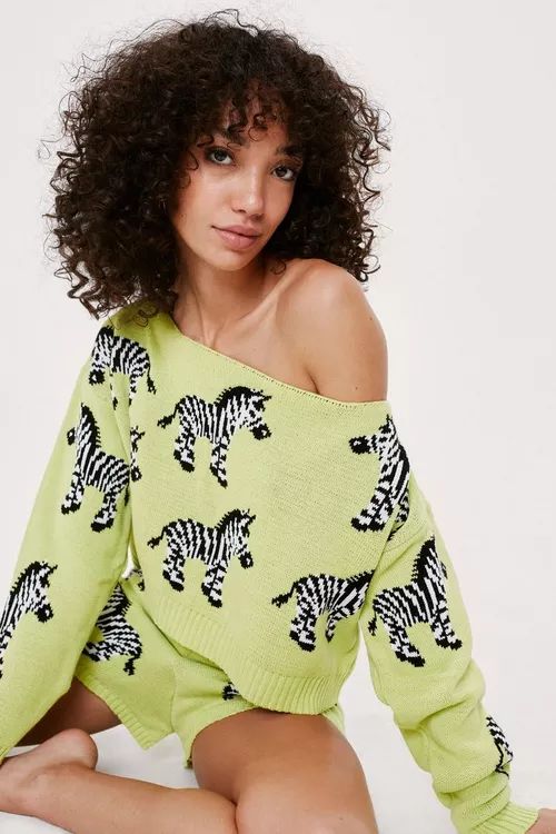 Knit Zebra Off Shoulder Sweat Lounge Set | Nasty Gal (US)