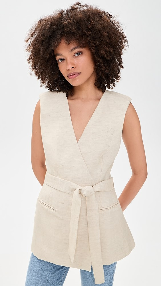 Linen Blend Sleeveless Belted Vest | Shopbop