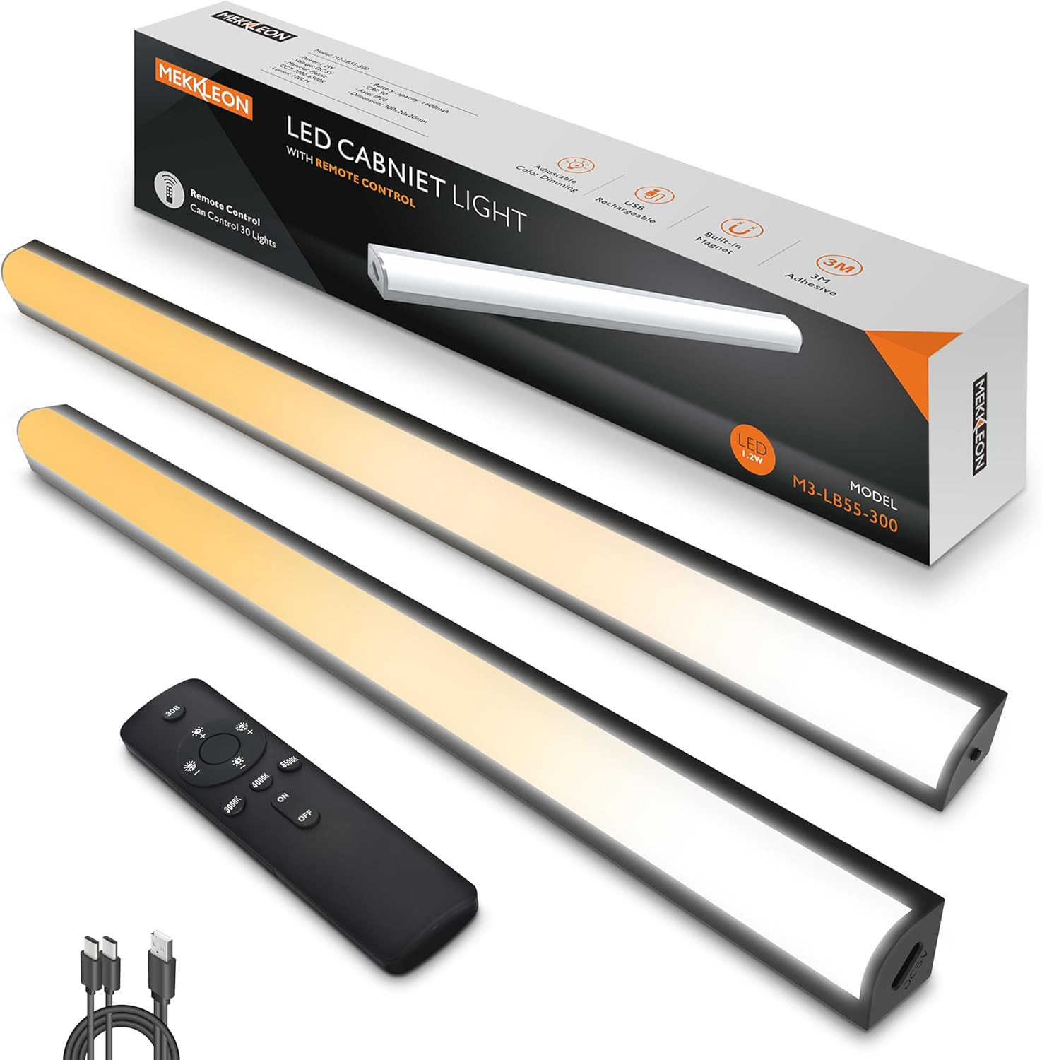 Under Cabinet Lights Remote Control,2 Pack Magnetic Dimmable Closet Lights,USB Rechargeable Wireless LED Shop Light,Ceiling and Under Counter Lights for Kitchen (Black, 30CM) | Amazon (US)