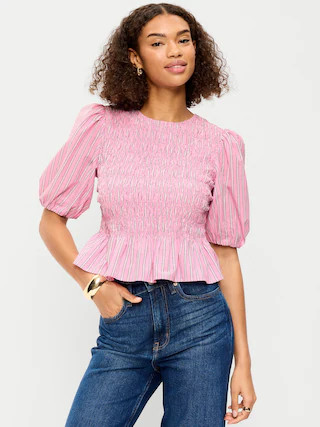 Smocked Puff Sleeve Peplum Top | Old Navy (US)