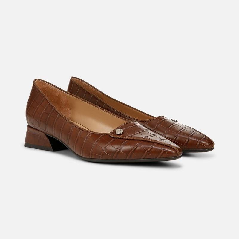 Naturalizer Georgia Pump Shoes, Brown Faux Leather, 6.5M Block Heels | Naturalizer