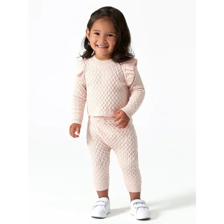 Modern Moments by Gerber Baby & Toddler Girl Cable Knit Ruffle Sweater & Pant, 2-Piece Outfit Set... | Walmart (US)