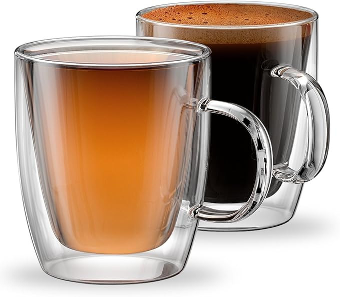 Stone & Mill - 12 oz Double Wall Glass Coffee Mugs - Double Walled Coffee Mugs - Double Insulated... | Amazon (US)