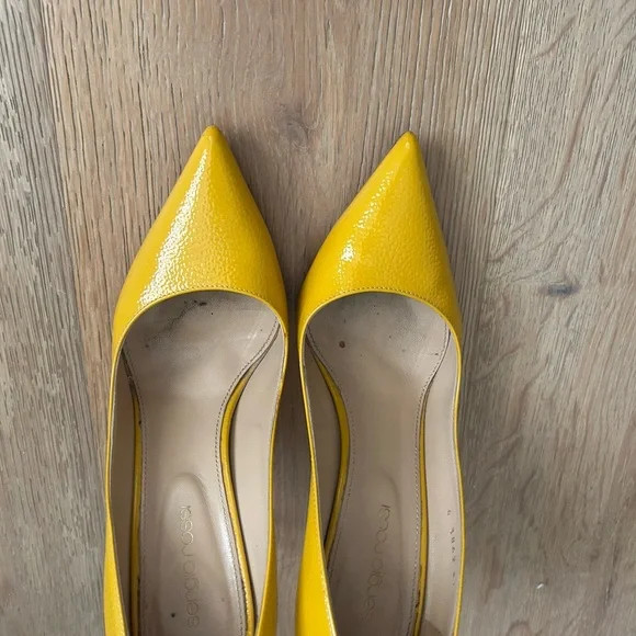 Sergio Rossi yellow patent leather pointed toe heels with 4 inch heels | Poshmark