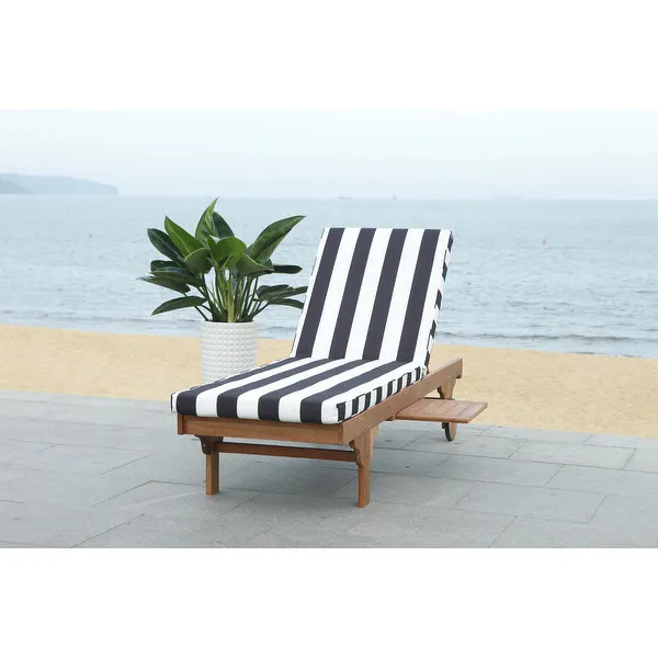 SAFAVIEH Outdoor Living Newport Black/ White Stripe Adjustable Lounge Chair - 27.6" x 78.7" x 14.... | Bed Bath & Beyond