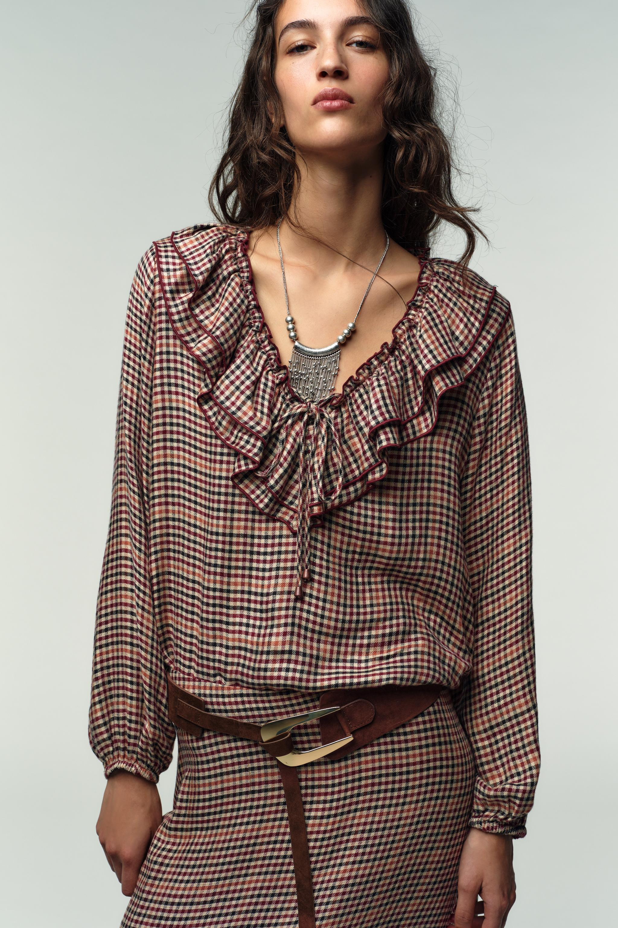 PLAID RUFFLED BLOUSE | Zara US