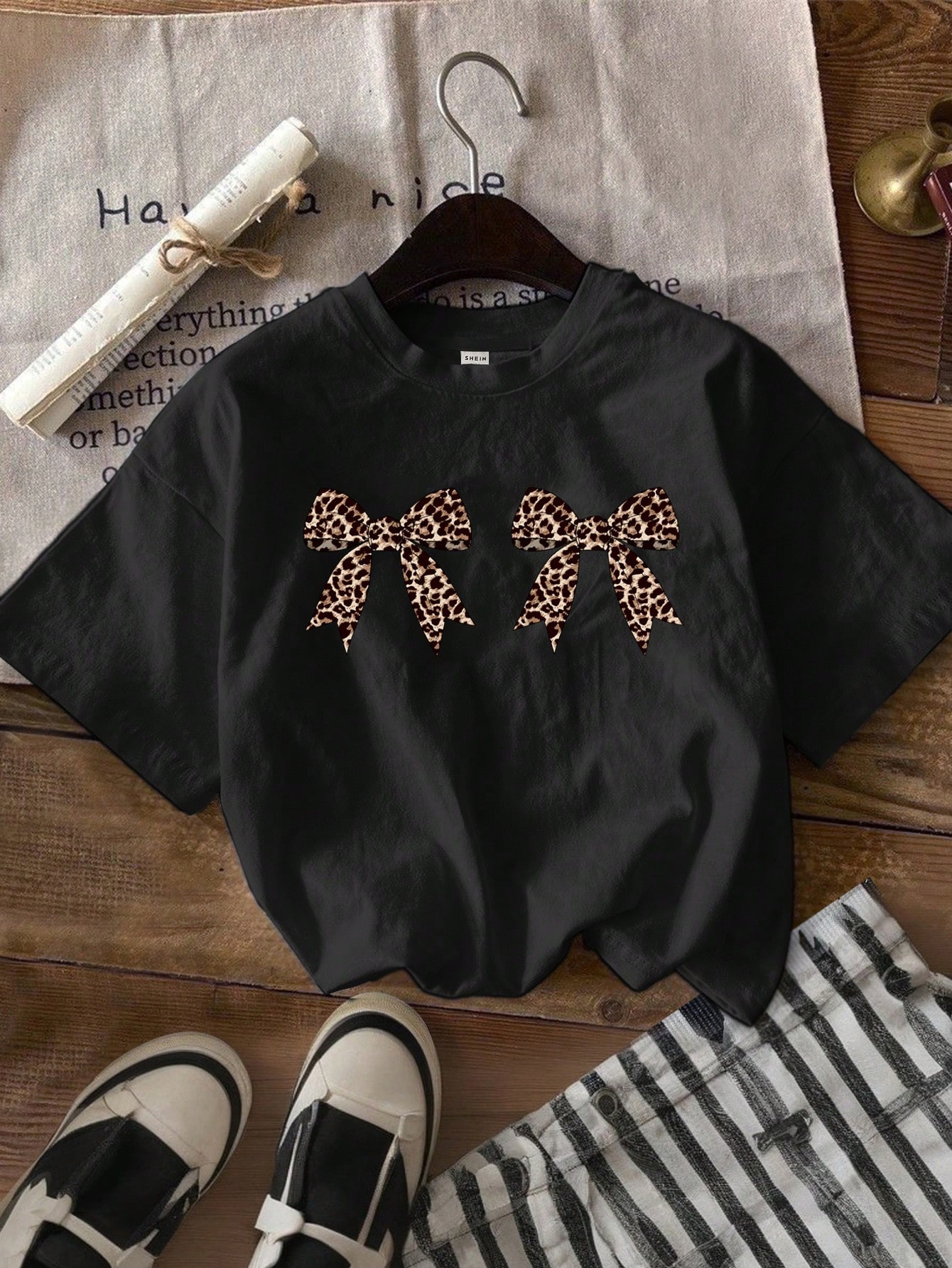 SHEIN Attitoon Oversize T-Shirts For Women - Casual Leopard Bow Print Round Neck Short Sleeve Sup... | SHEIN