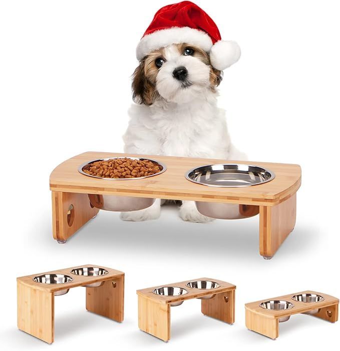 Elevated Dog Bowls, Bamboo Raised Dog Bowl for Small Dogs & Cats, with 3 Stainless Steel Bowls (4... | Amazon (US)