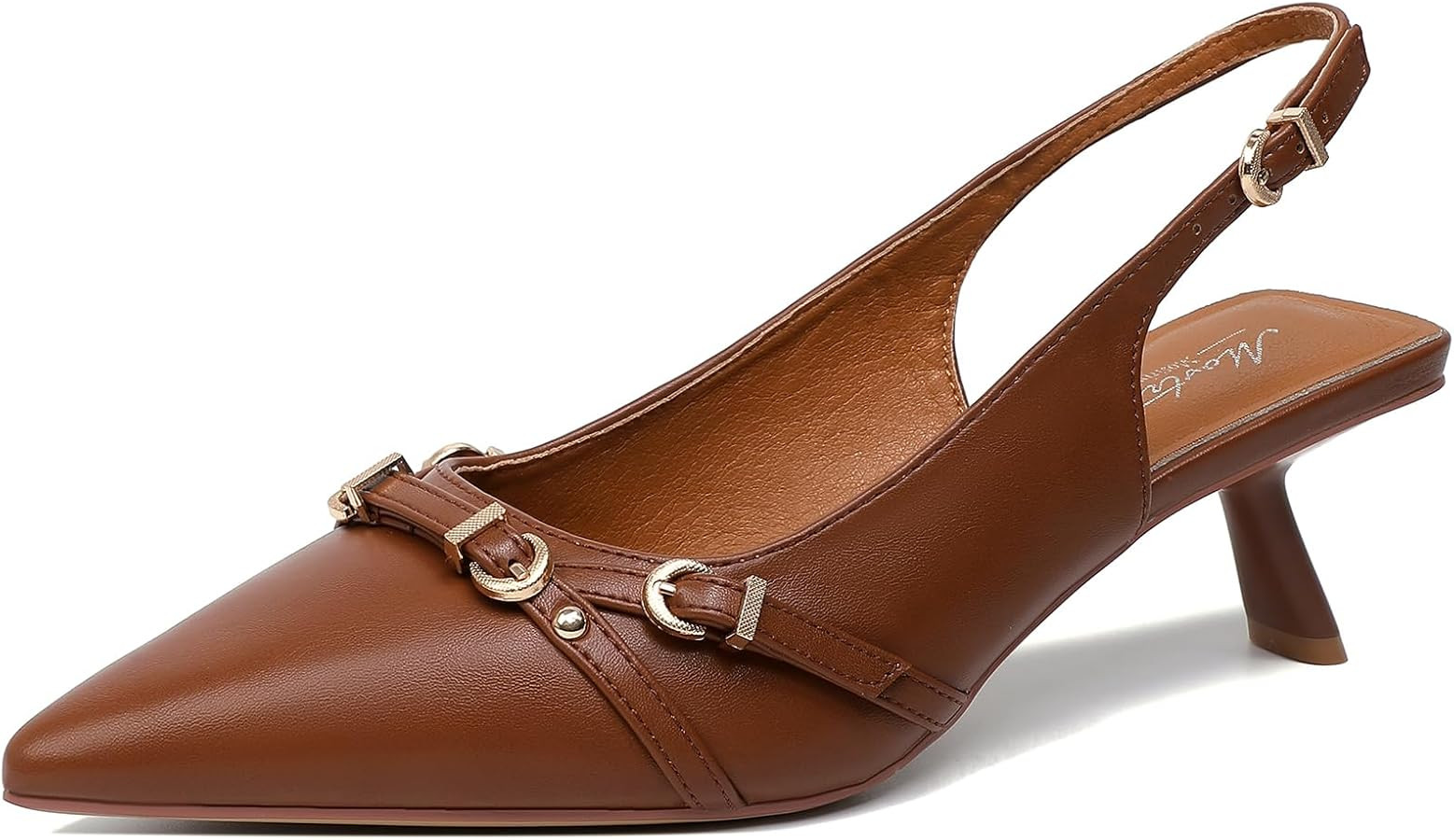 Mostrin Kitten Heels for Women Pointed Toe Pumps Patent Leather Low Heel Slingback Heels with Buc... | Amazon (US)