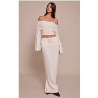 Cream Rib Soft Knit Fold over Maxi skirt | PrettyLittleThing US