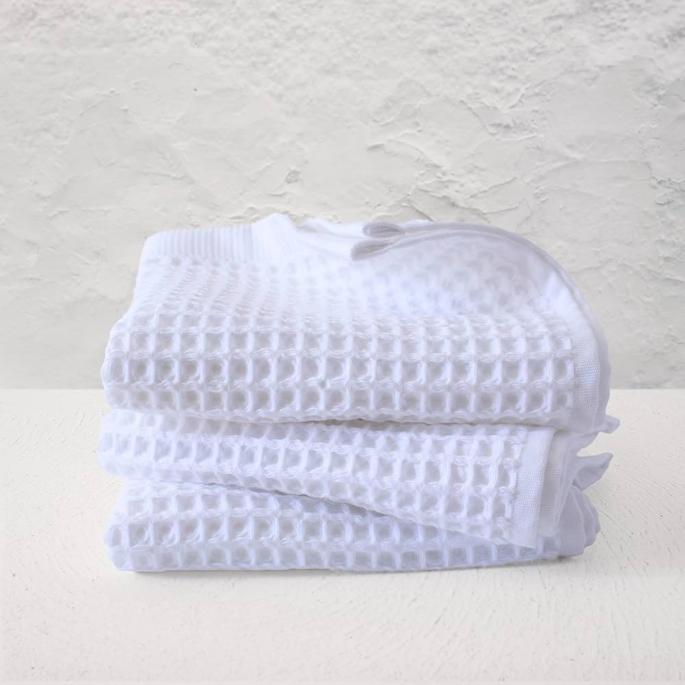 PÜSKÜL Organic Waffle Hand & Kitchen Towel 100% Turkish Cotton Set of 3 White - Premium Hotel Q... | Amazon (US)