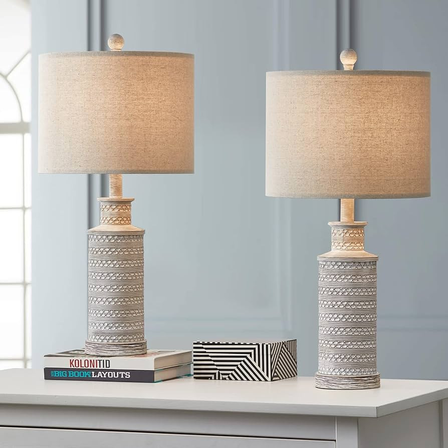 BOBOMOMO 24.5" Farmhouse Rustic Retro 24.5'' Table Lamp Set of 2 for Bedroom Living Room Traditio... | Amazon (US)