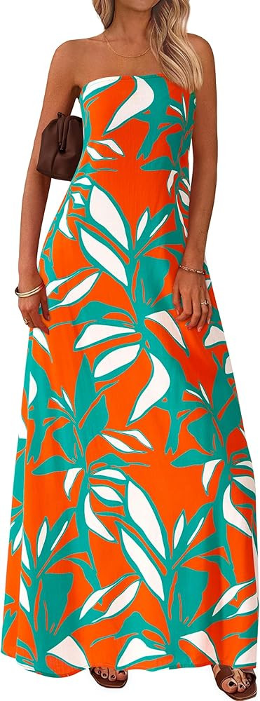 MASCOMODA Summer Boho Floral Maxi Dresses for Women 2025 Strapless Tube Top Dress Smocked Flowy B... | Amazon (US)