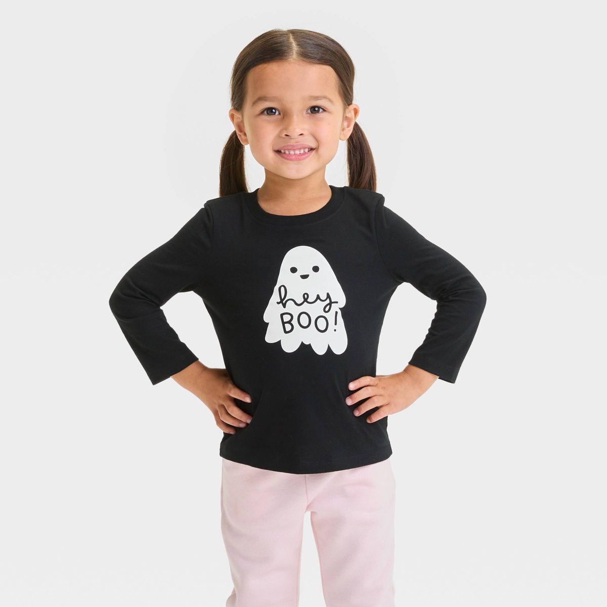 Toddler 'Hey Boo' Long Sleeve Graphic T-Shirt - Cat & Jack™ Black | Target