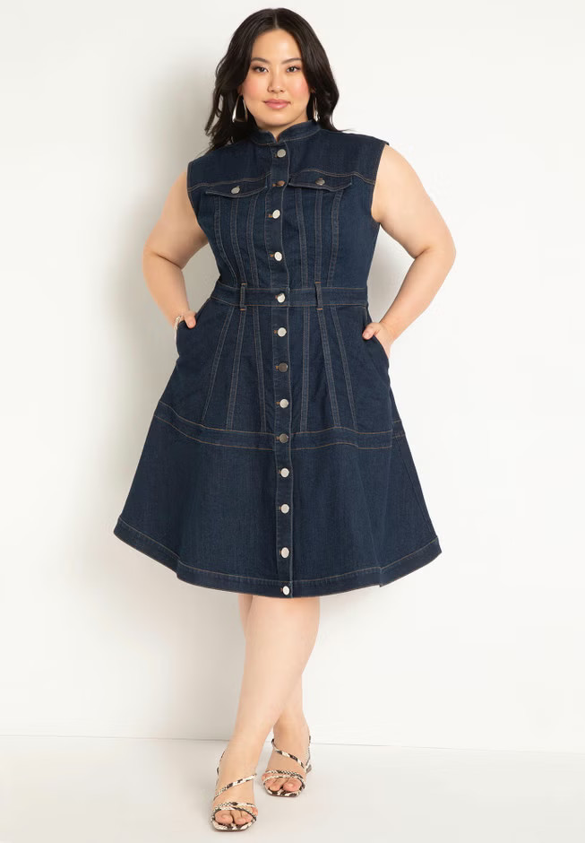 Fit & Flare Denim Dress | Eloquii