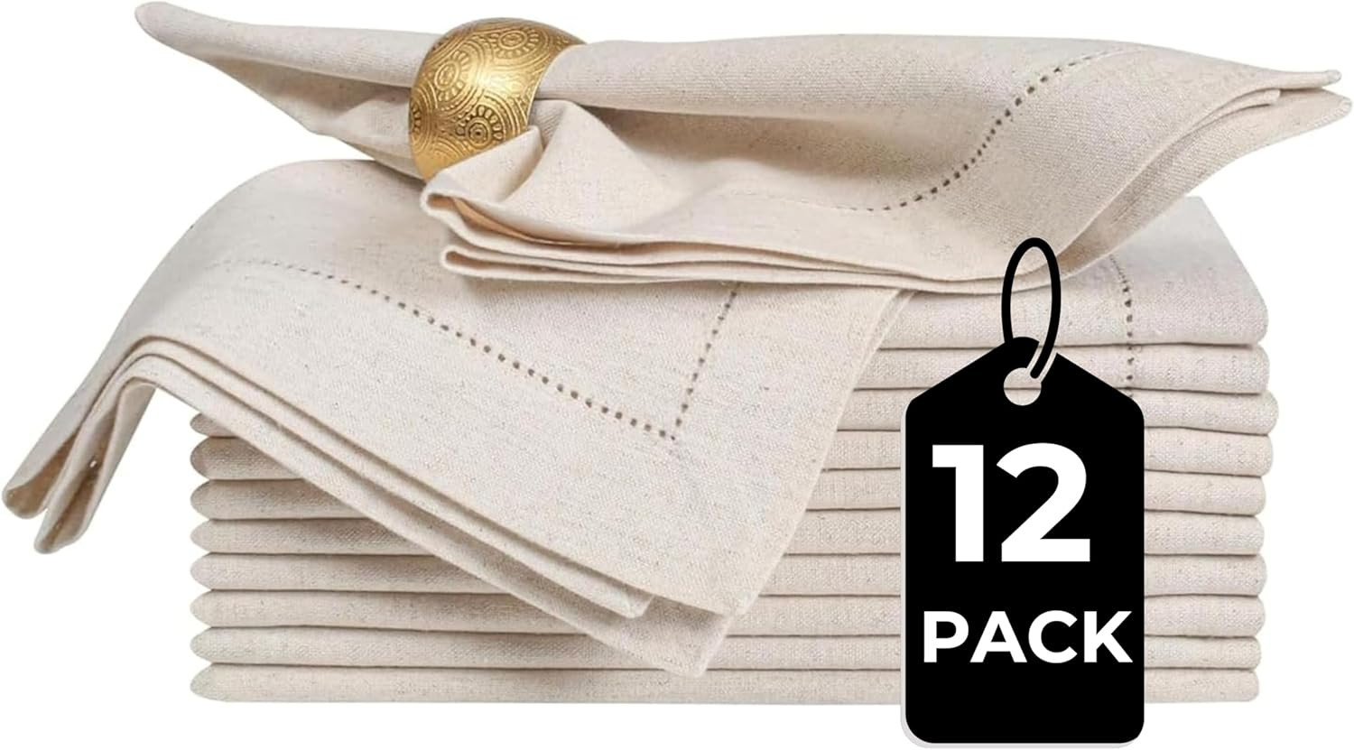 Bedding Craft Linen Flax Cotton Cloth Dinner Napkins Set of 12 – 20x20 Natural Hemstitched Fabr... | Amazon (US)
