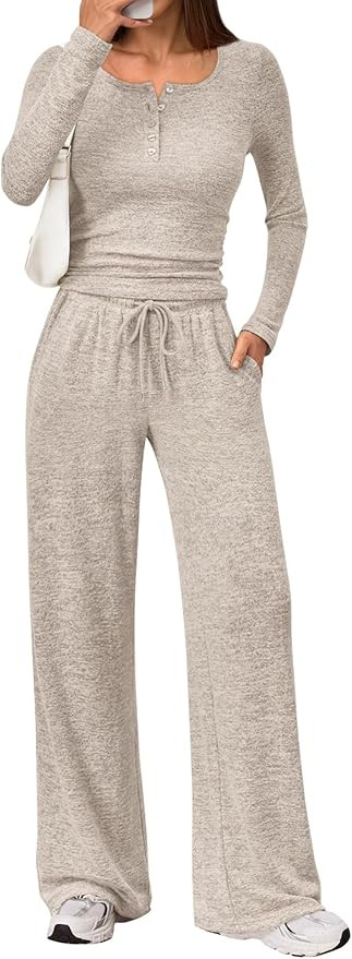 Trendy Queen Women's 2 Piece Matching Lounge Sets Fall Fashion Outfits Henley Neck Sweater Top Wi... | Amazon (US)