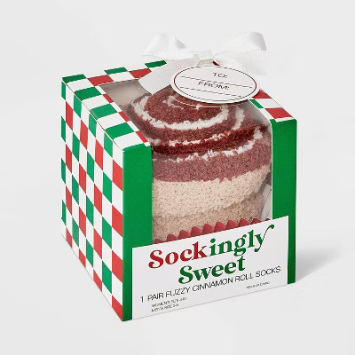 Women's Cinnamon Roll Christmas Cozy Crew Socks - Tan/Brown/White 4-10 | Target