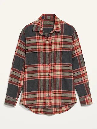 Oversized Plaid Flannel Boyfriend Tunic Shirt for Women | Old Navy (US)