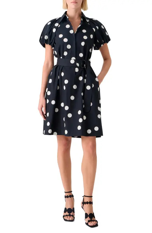 Akris punto Polka Dot Belted Cotton Poplin Shirtdress in Black-Cream at Nordstrom, Size 4 | Nordstrom