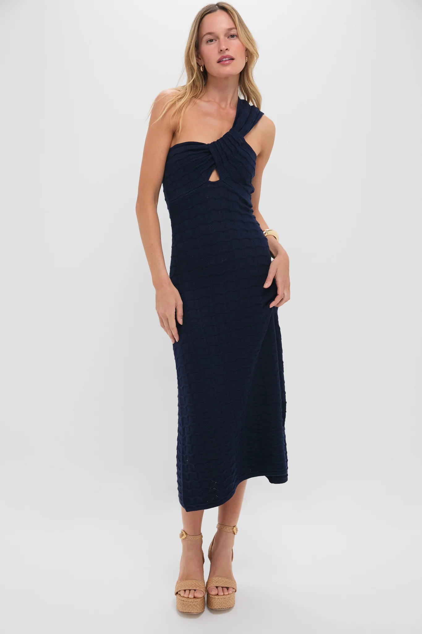 Navy Knit One Shoulder Nicole Midi Dress | Tuckernuck (US)