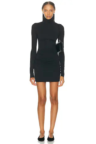 Long Sleeve Ruched Turtleneck Soft Jersey Mini Dress | FWRD 