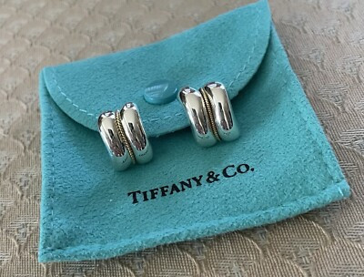 Tiffany & Co. 925 Silver 18k YG Rope Omega Earrings 5.1 Grams Pouch Included | eBay | eBay US