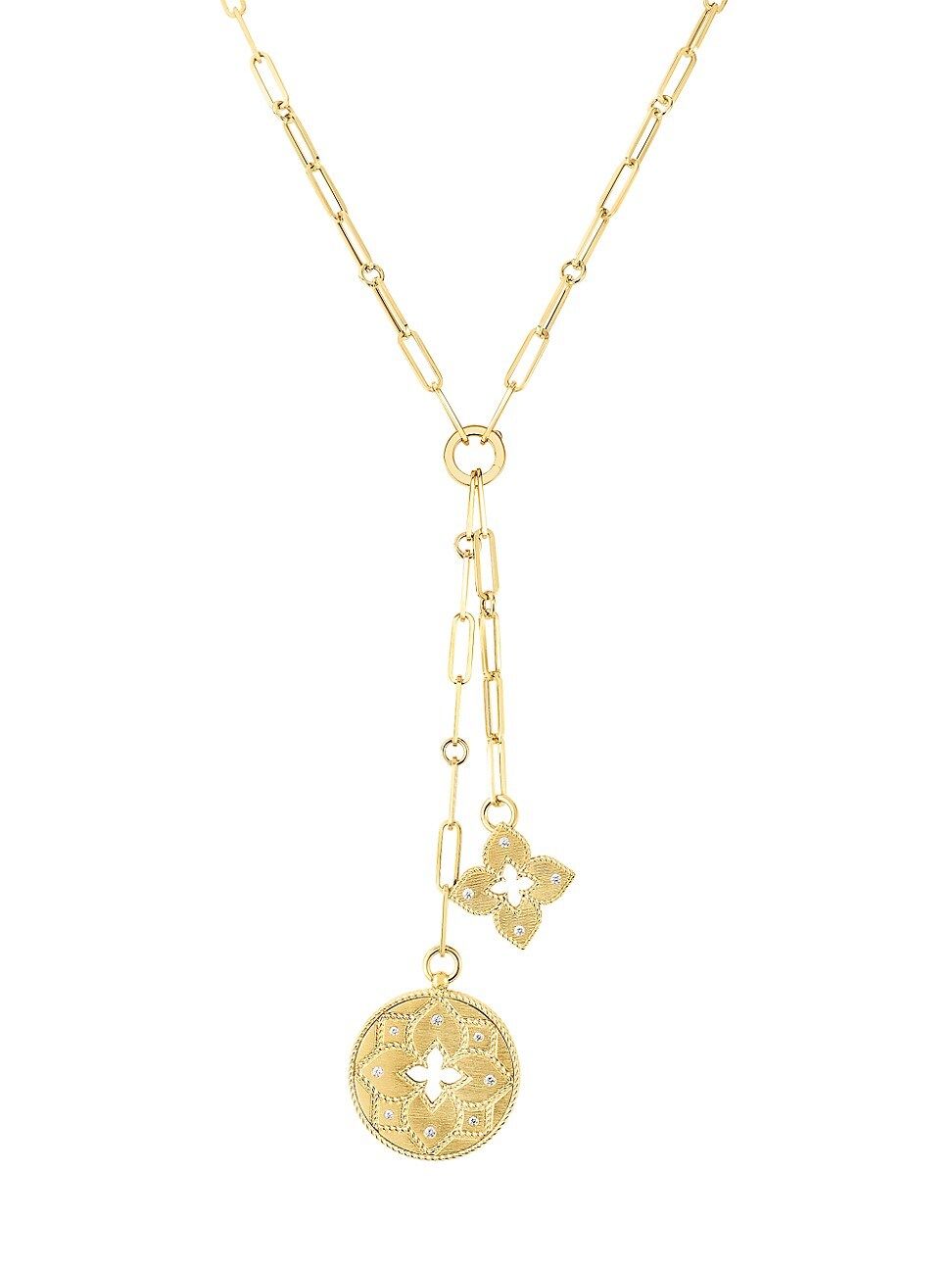 Men's Venetian Princess 18K Yellow Gold & Diamond Double-Medallion Necklace - Yellow Gold | Saks Fifth Avenue