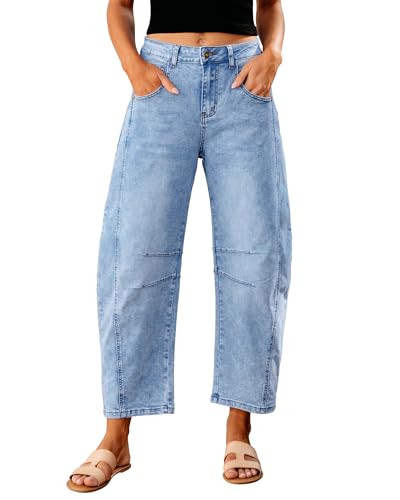 GRAPENT Barrel Jeans for Women Trendy High Waisted Wide Leg Baggy Cropped Relax Fit Stretch Denim... | Amazon (US)