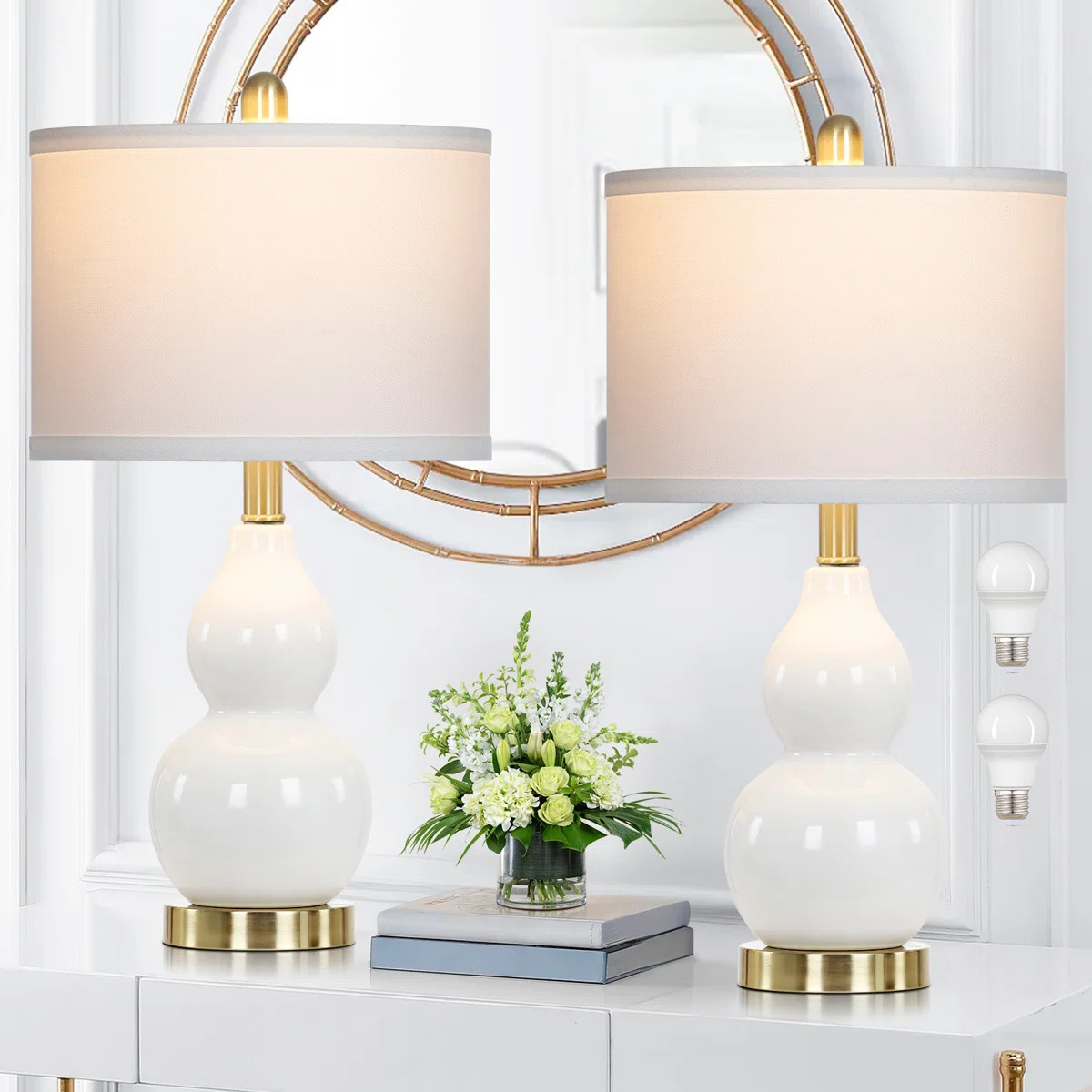 Haahris 22" Ceramic Gourd Bedside Table Lamp Set with Bulbs (Set of 2) | Wayfair North America