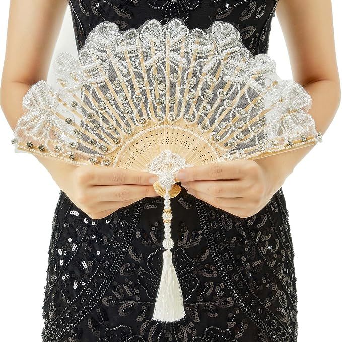 BABEYOND Lace Hand Fan Non-Foldable Vintage Bridal Handheld Fans with Rhinestone and Embroidered ... | Amazon (US)