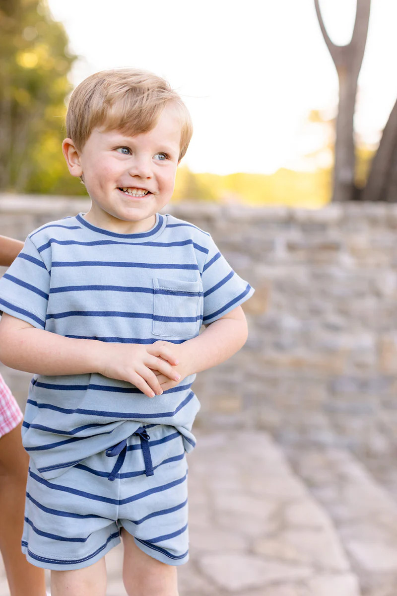 POCKET TEE - LIGHT BLUE STRIPE | Little Paper Kids (US)